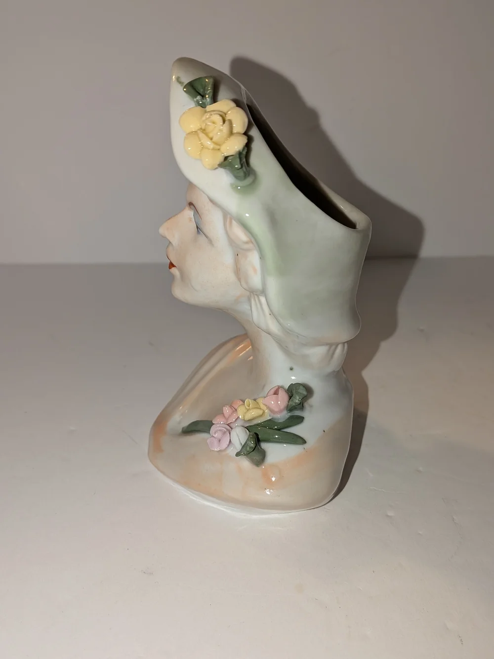Vintage 1950's Porcelain Lady Head Vase 5 Inches Tall Mid Century Modern